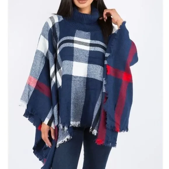 MIRA LUXE NAVY TURTLENECK PONCHO NWT - Picture 1 of 5